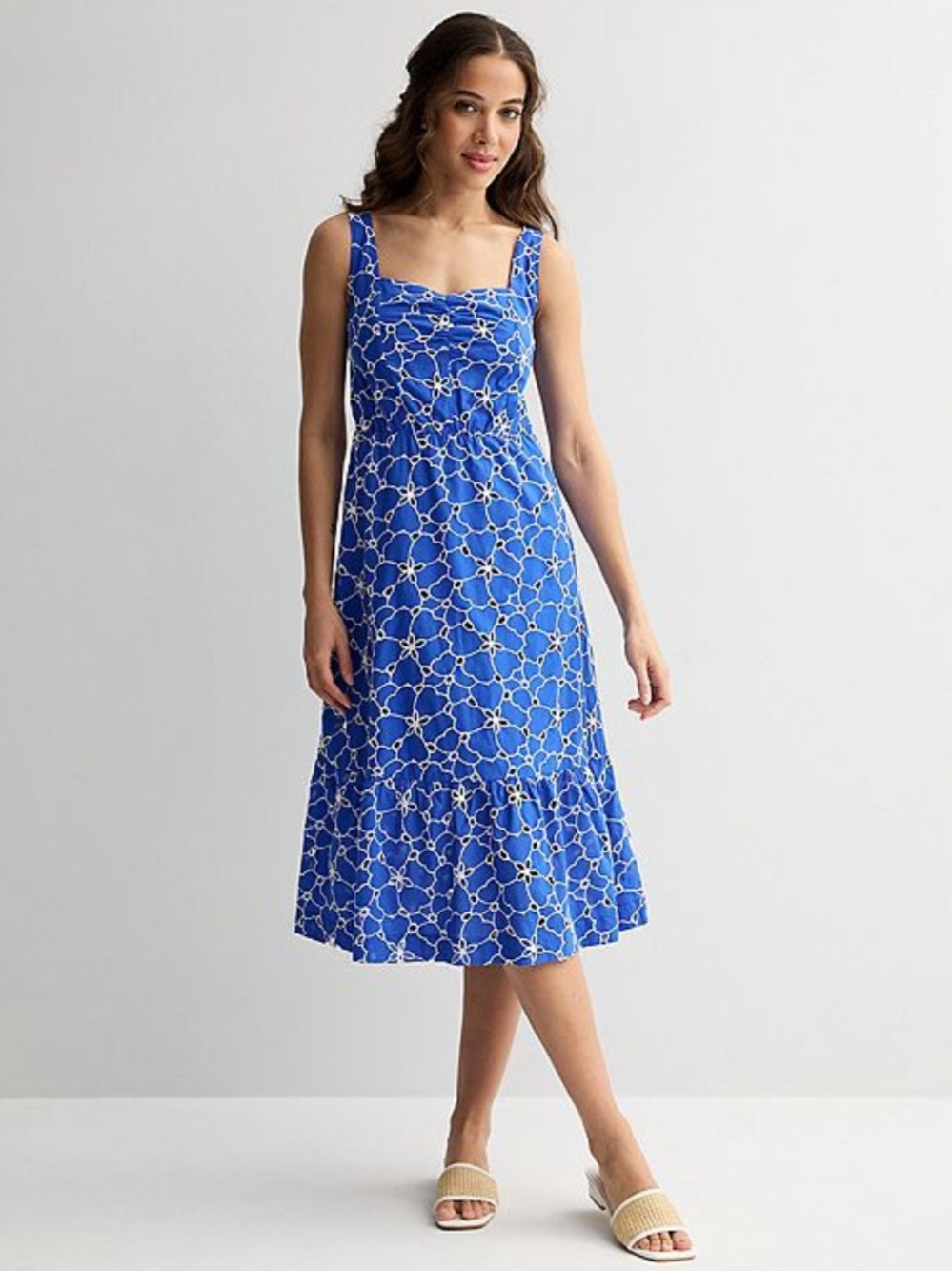 Draper James Blue and White Floral Eyelet Embroidered Midi Dress NWT